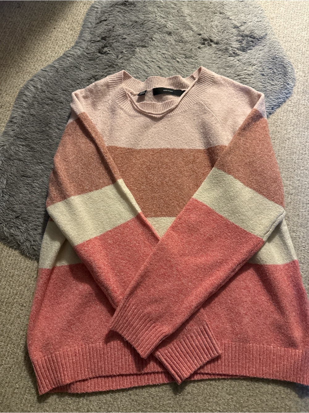 Vero Moda Striped Crewneck Sweater in Pink, Cream & Rose